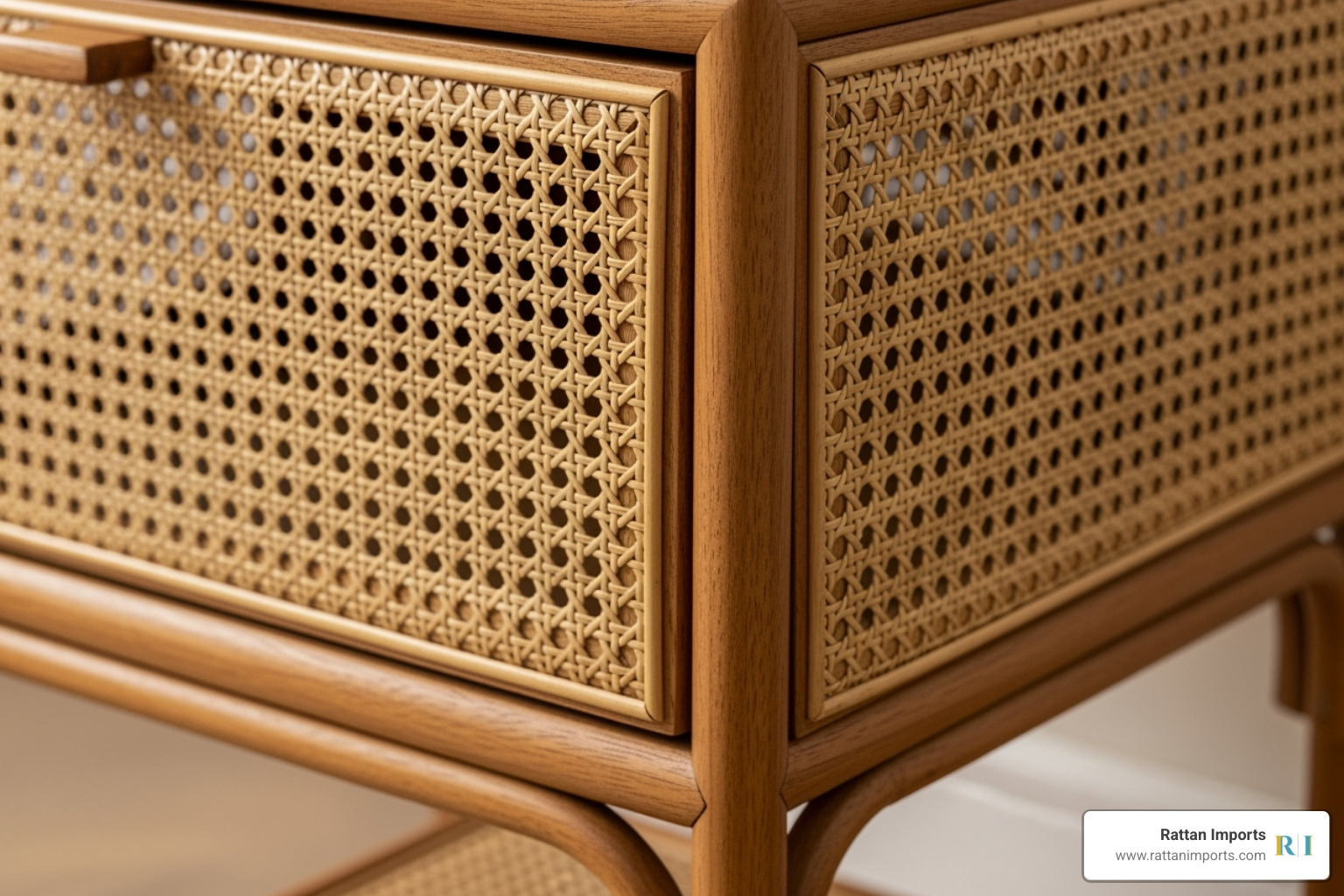 material details of a high-quality rattan nightstand - Rattan nightstand with drawer