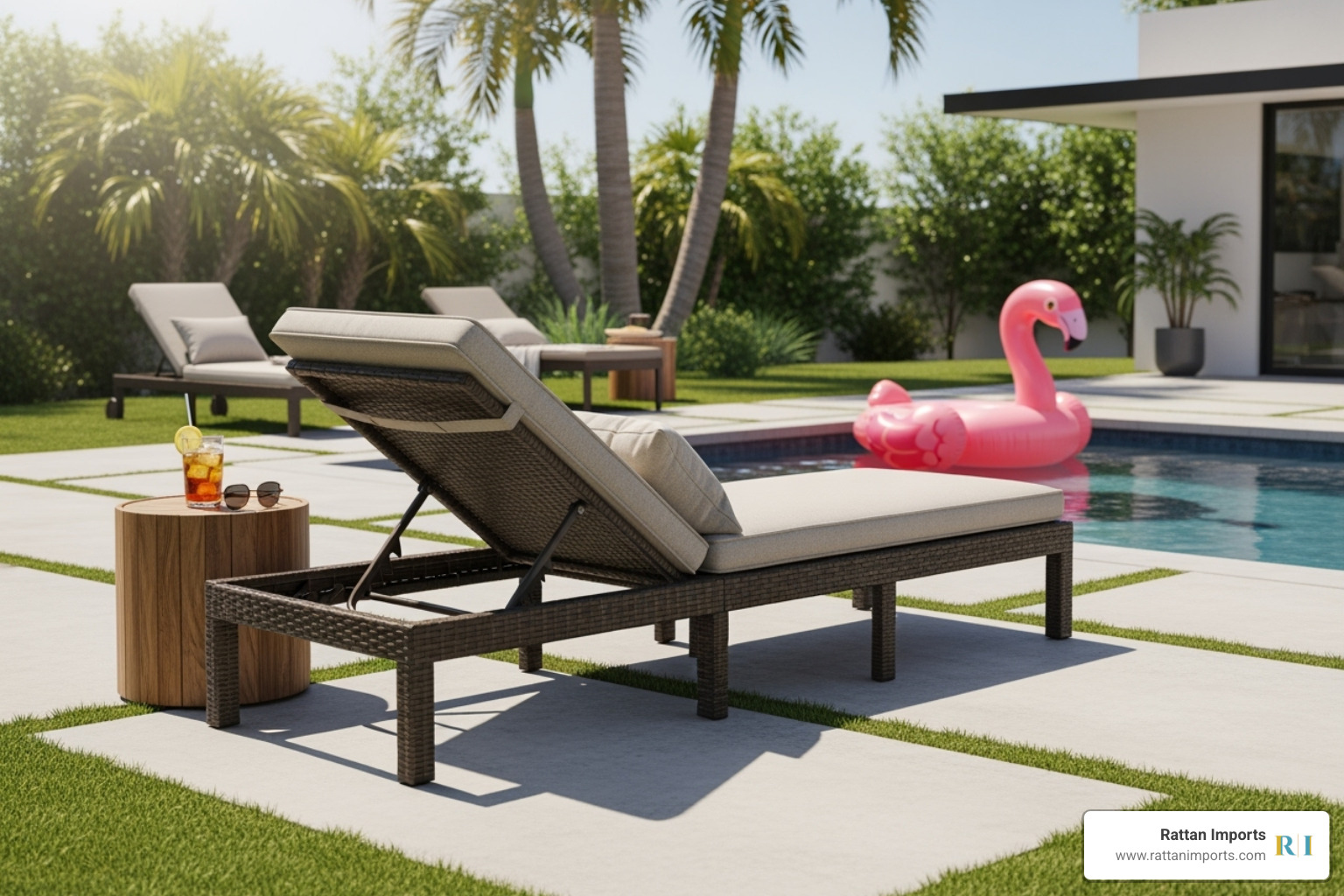 sleek rattan chaise lounge with adjustable backrest - Rattan lounge chair outdoor