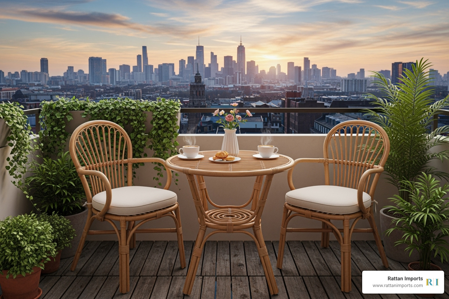 2-person rattan bistro set on a small balcony - Rattan outdoor dining table