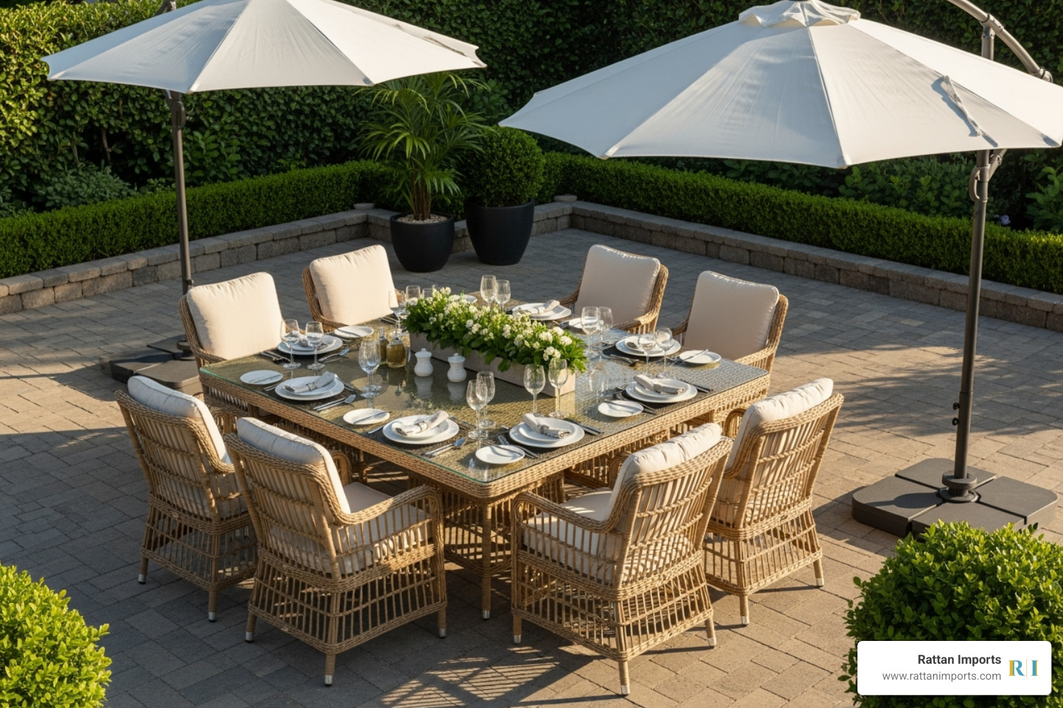 Large 6-8 person rectangular rattan dining set - Rattan outdoor dining table