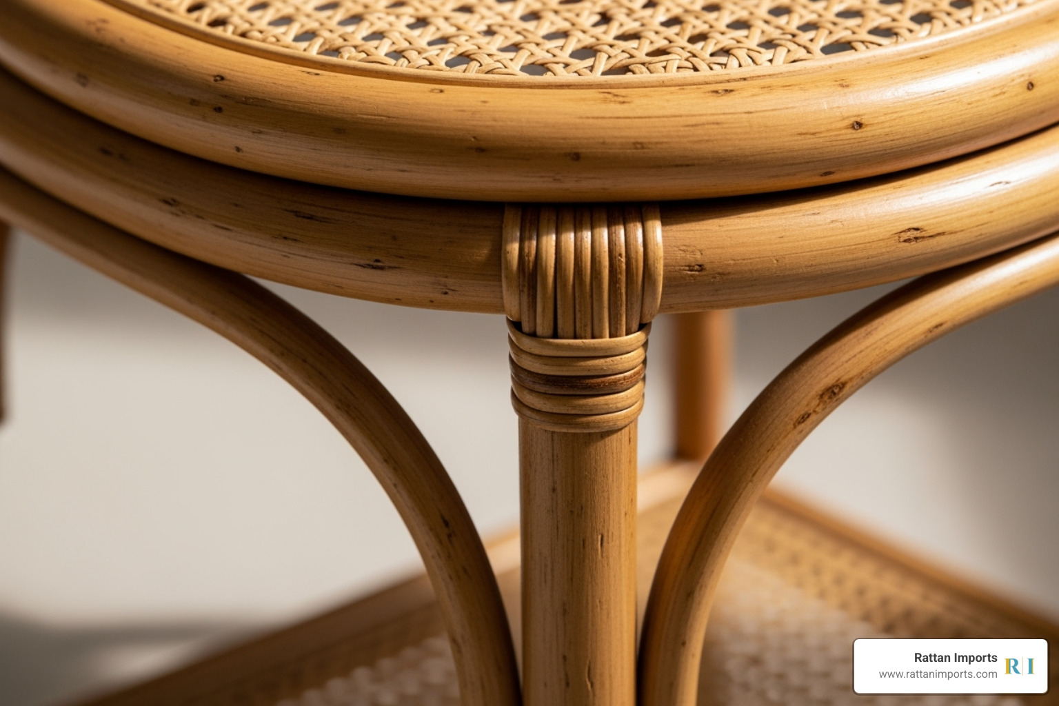 A close-up on a high-quality rattan end table showing its intricate texture and craftsmanship - end tables
