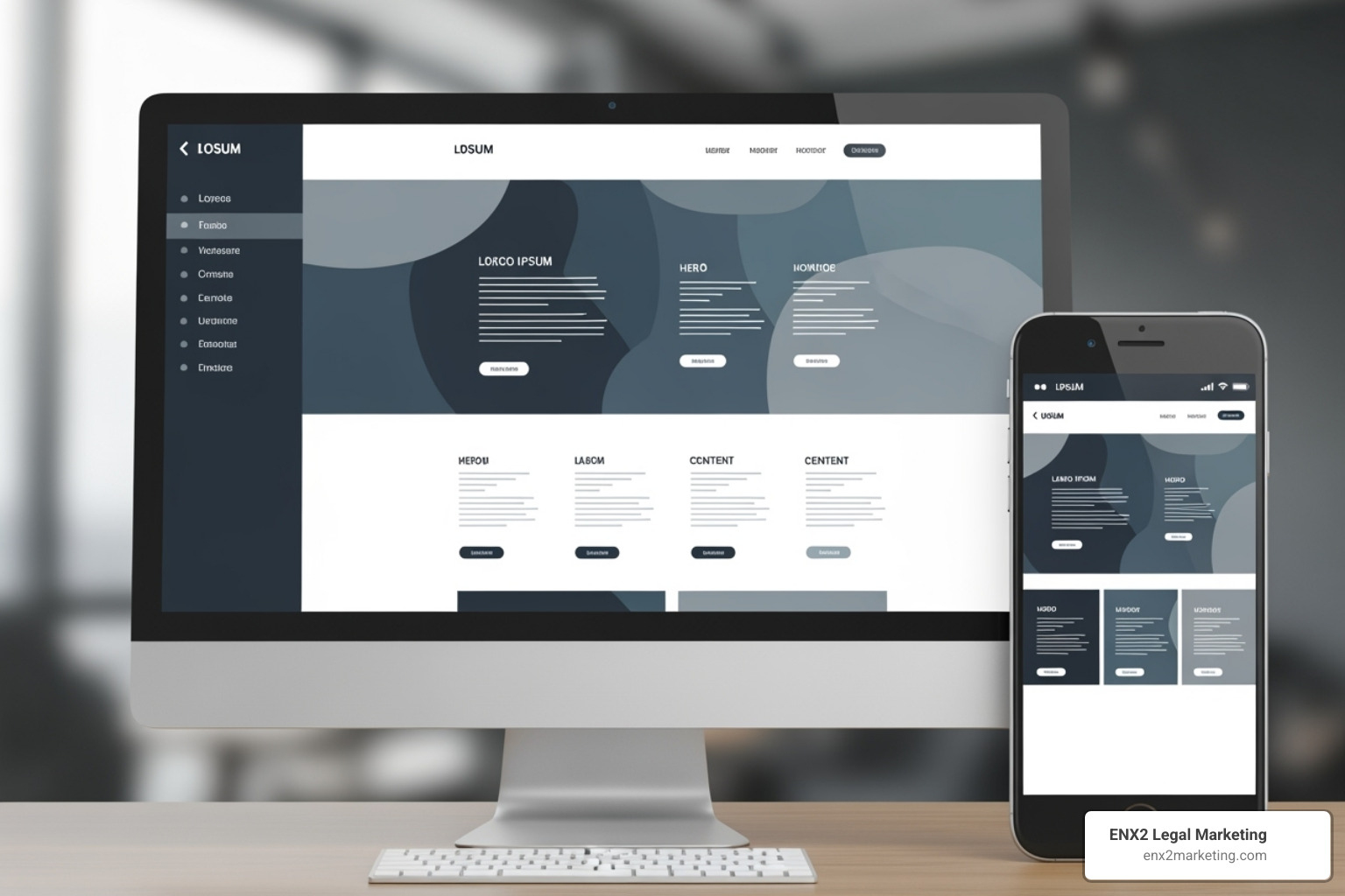 Image of a modern, professional law firm website on desktop and mobile devices - los angeles law firm marketing Image of a modern, professional law firm website on desktop and mobile devices - los angeles law firm marketing