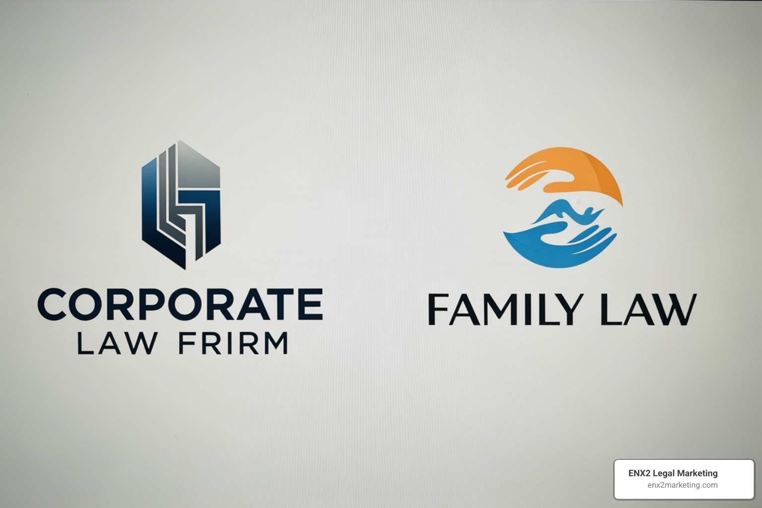 Two different law firm logos, one for a corporate firm and one for a family law practice, highlighting the difference in tone. - law justice logo