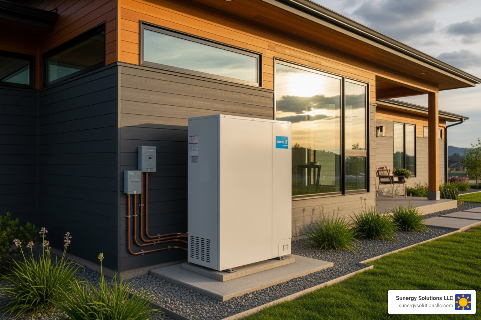 A high-efficiency heat pump unit installed on the side of a US home, demonstrating modern energy solutions - maine energy experts A high-efficiency heat pump unit installed on the side of a US home, demonstrating modern energy solutions - maine energy experts