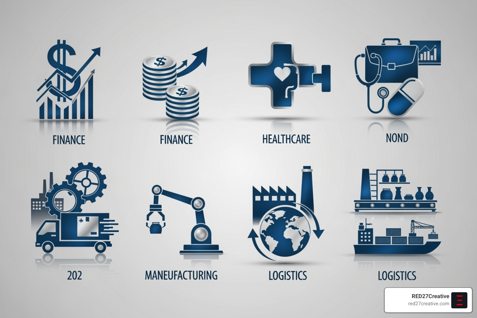 Icons representing various industries such as finance, healthcare, manufacturing, and logistics, highlighting sectors that benefit from business intelligence consulting in Chicago's diverse economy - Chicago business intelligence consultant Icons representing various industries such as finance, healthcare, manufacturing, and logistics, highlighting sectors that benefit from business intelligence consulting in Chicago's diverse economy - Chicago business intelligence consultant