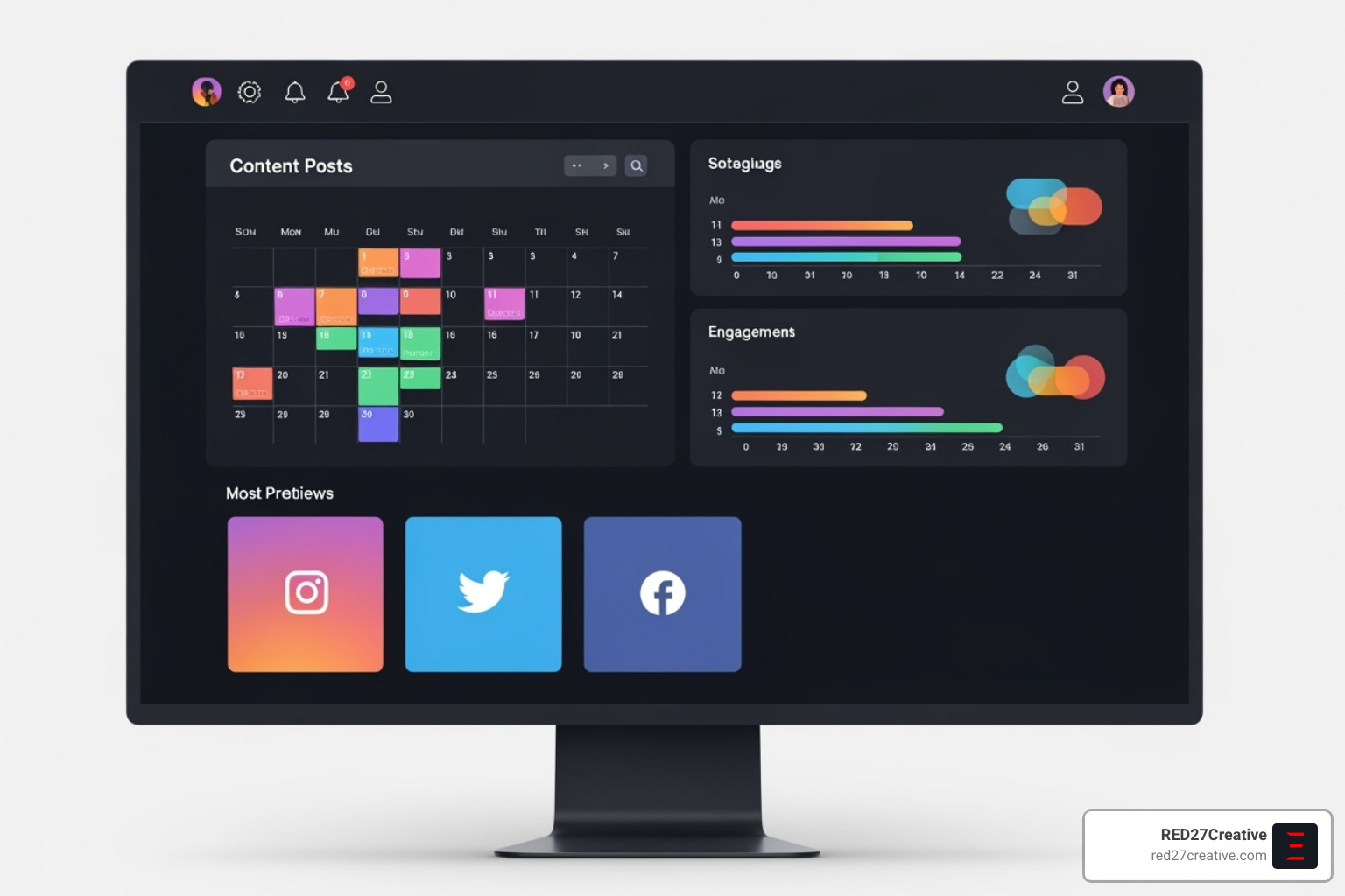 Dashboard showcasing multiple features - Social media post scheduling Dashboard showcasing multiple features - Social media post scheduling