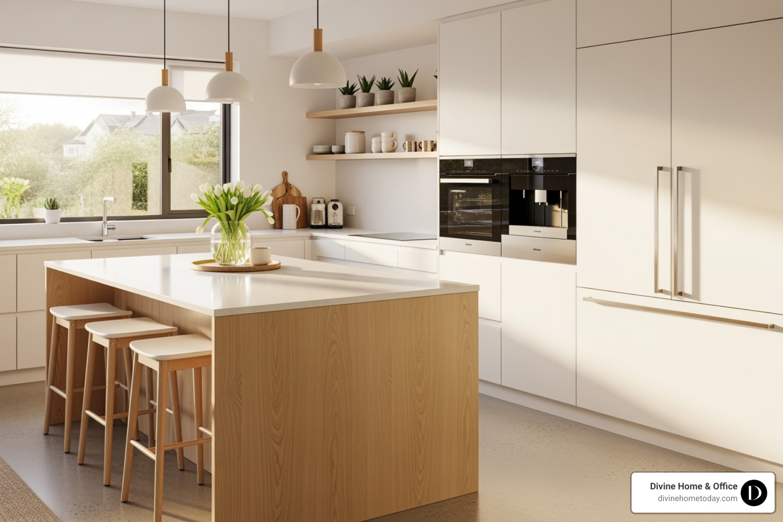 well-lit staged kitchen with simple decor - vacant home staging