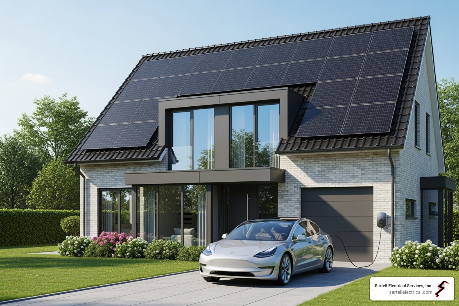 home with an EV charger and solar panels - residential electrical service amps