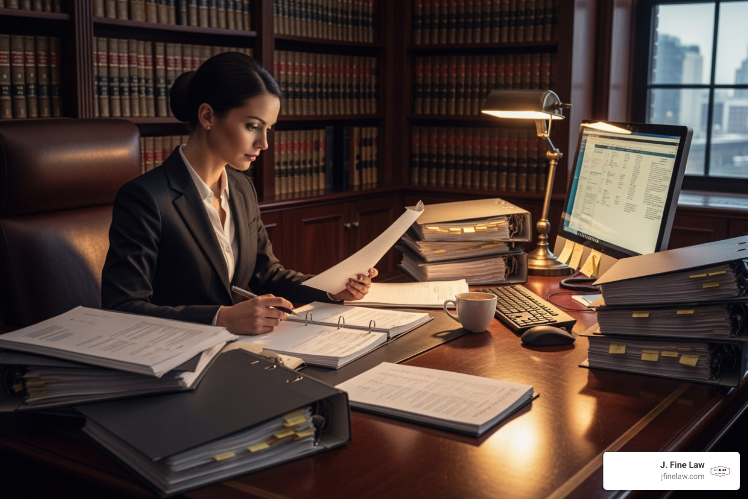 lawyer reviewing case files and evidence - philadelphia bus accident attorney