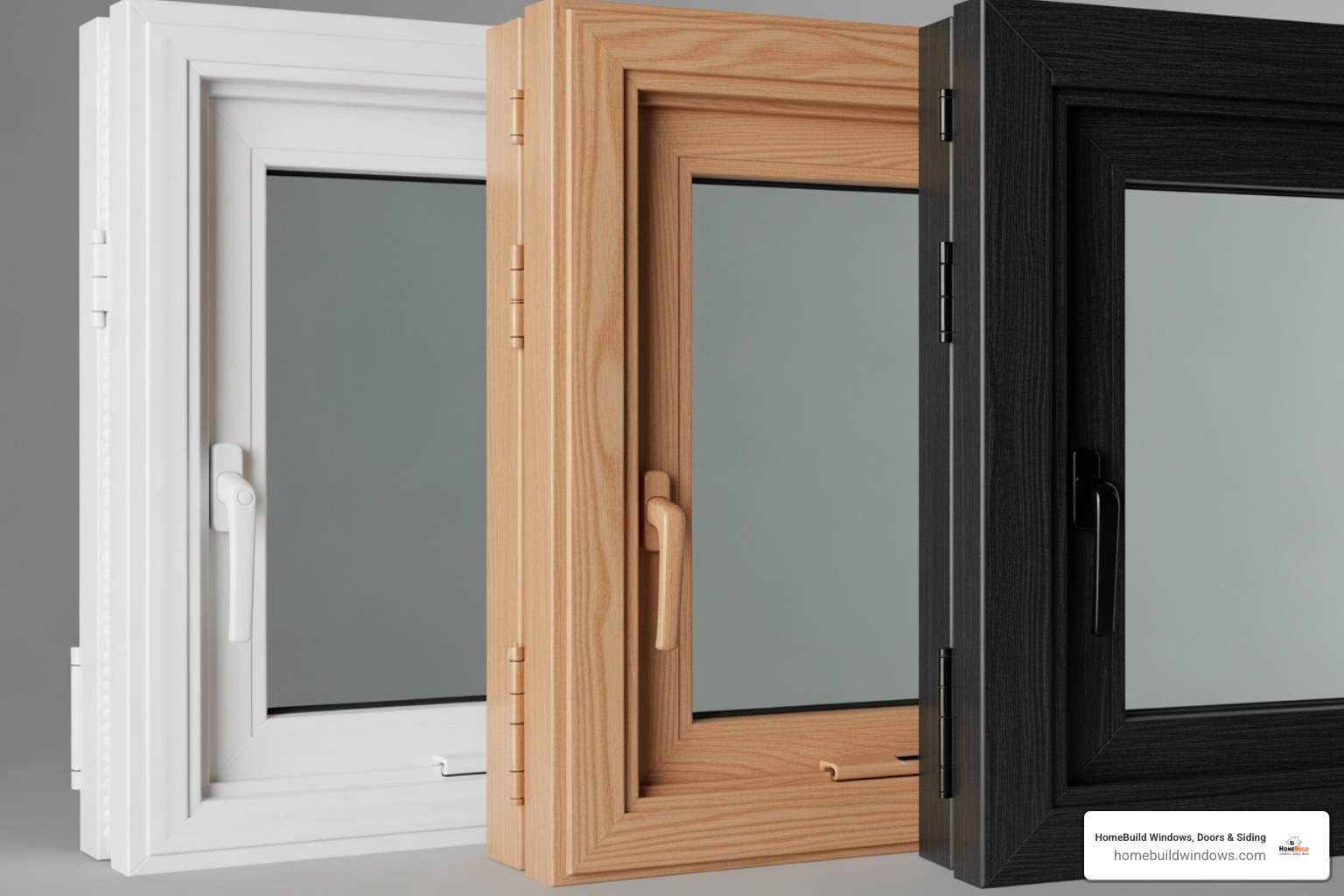 Side-by-side comparison of vinyl, wood, and fiberglass awning windows - cost of awning window replacement