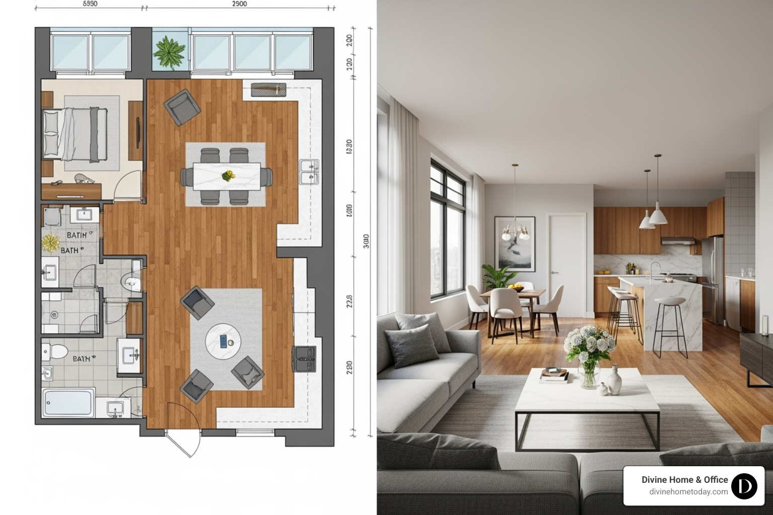 2D floor plan and its corresponding 3D model - 3d visual interior design 2D floor plan and its corresponding 3D model - 3d visual interior design