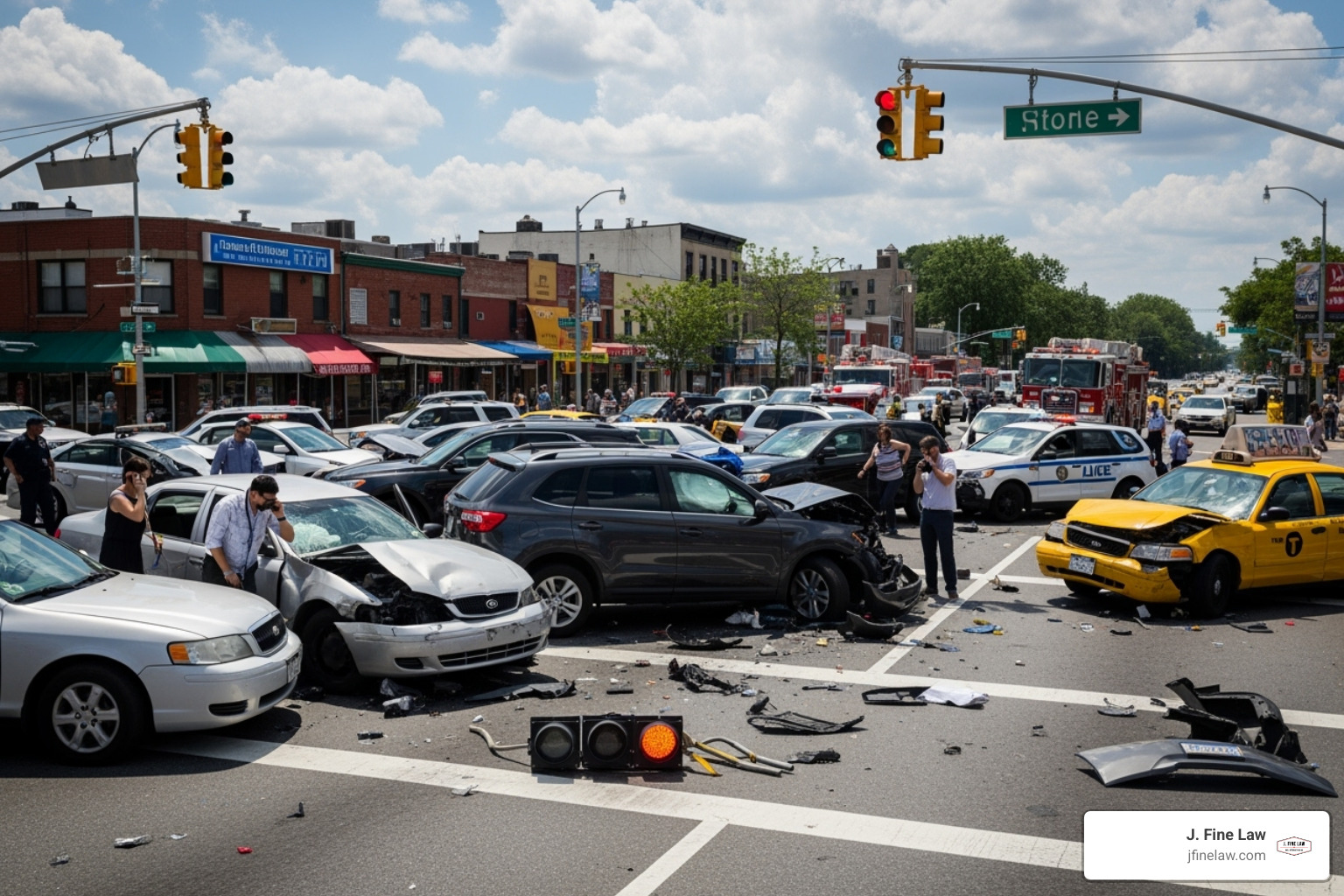 Image of a multi-car pile-up at an intersection - Philadelphia vehicle accident lawyer