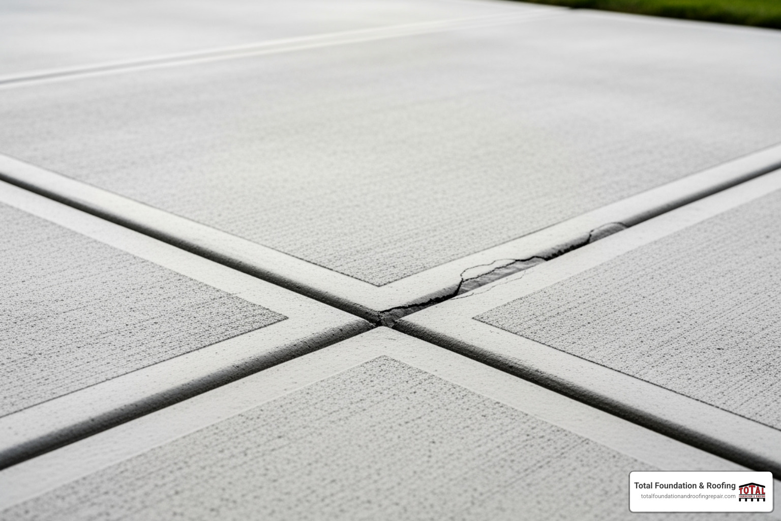 Professionally sealed concrete patio with visible crack repair - concrete crack repair
