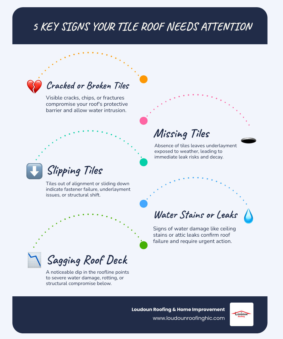 Comprehensive roof tile replacement process showing assessment, safety equipment, tile types, installation steps, and maintenance schedule - roof tile replacement infographic infographic-line-5-steps-blues-accent_colors
