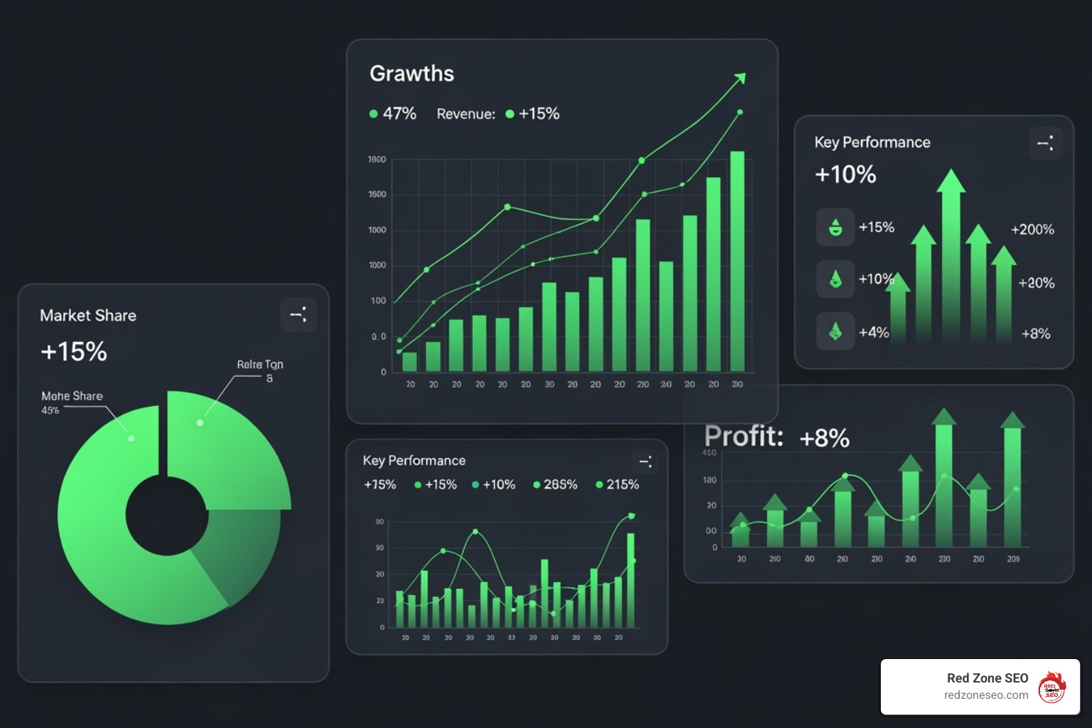 A dashboard showing positive growth charts - seo for small companies