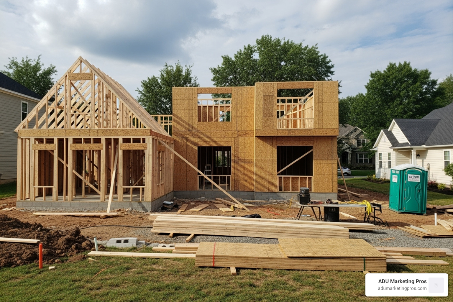 home under construction, clearly showing the framework for an attached ADU - fannie mae adu income