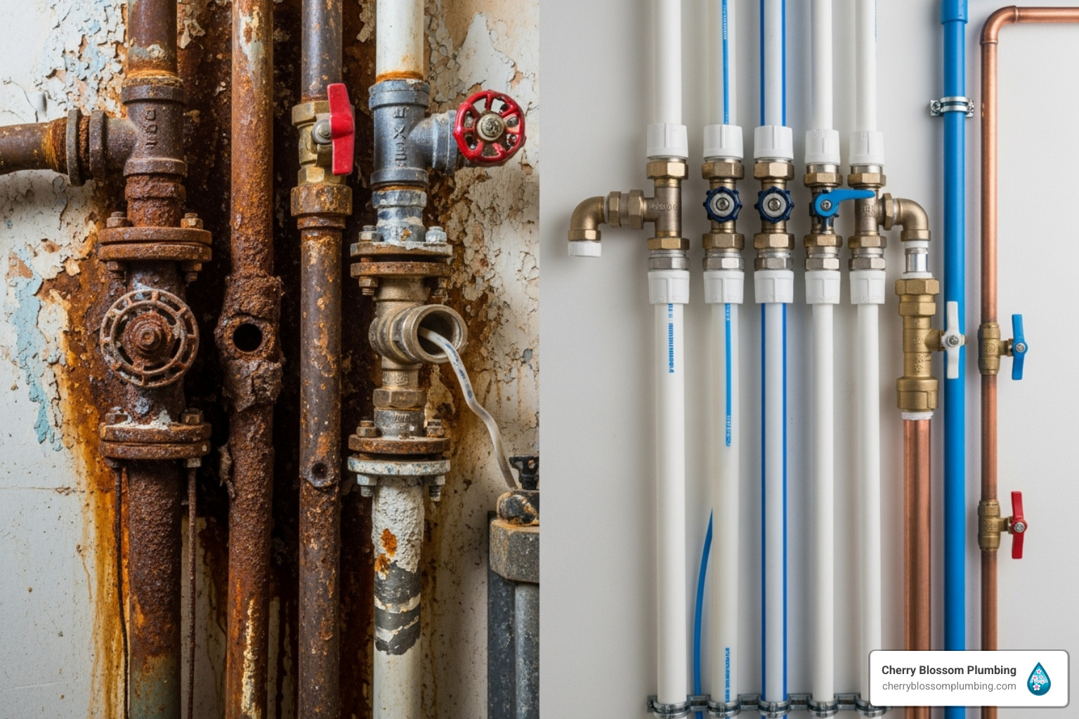 an older pipe system contrasted with a new one - Plumber Falls Church VA