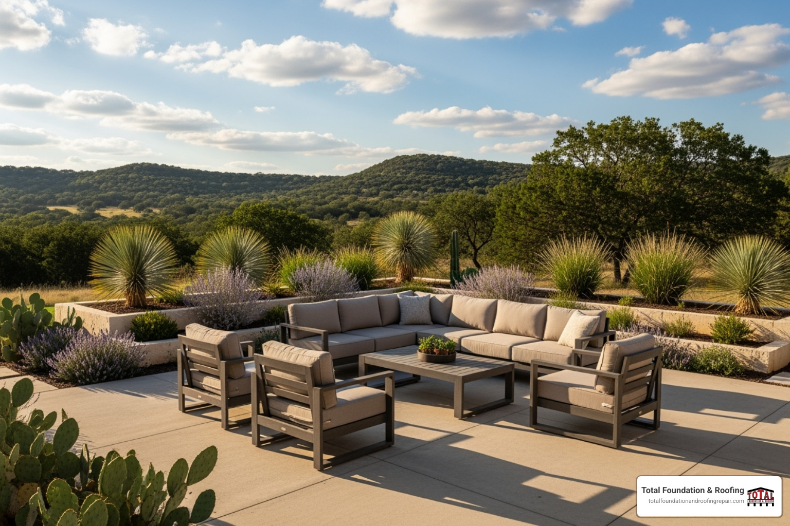 Beautifully leveled patio in a Texas Hill Country setting - uneven concrete repair Beautifully leveled patio in a Texas Hill Country setting - uneven concrete repair