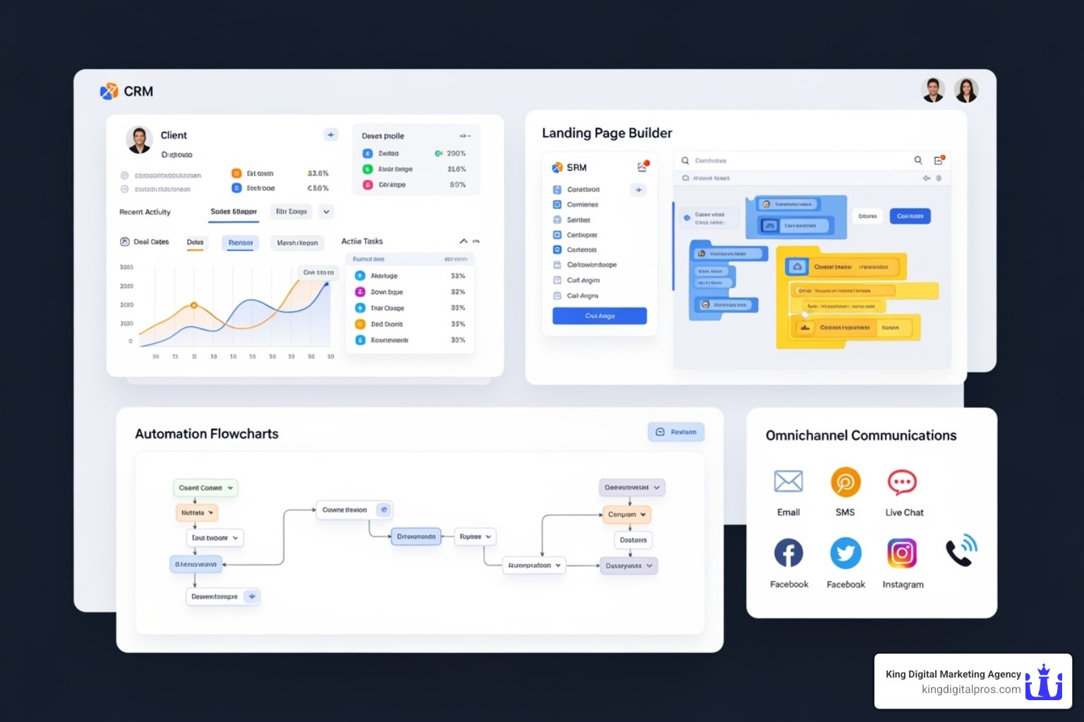 modern CRM dashboard; landing pages; automation; omnichannel - lead manager software