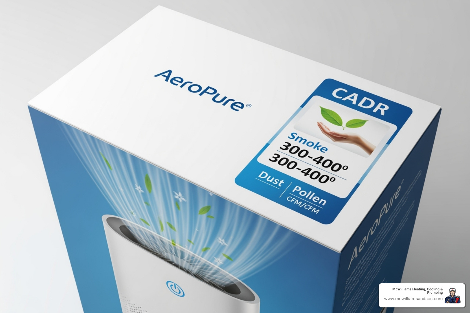 CADR rating label on a product box - hepa air cleaner for allergies