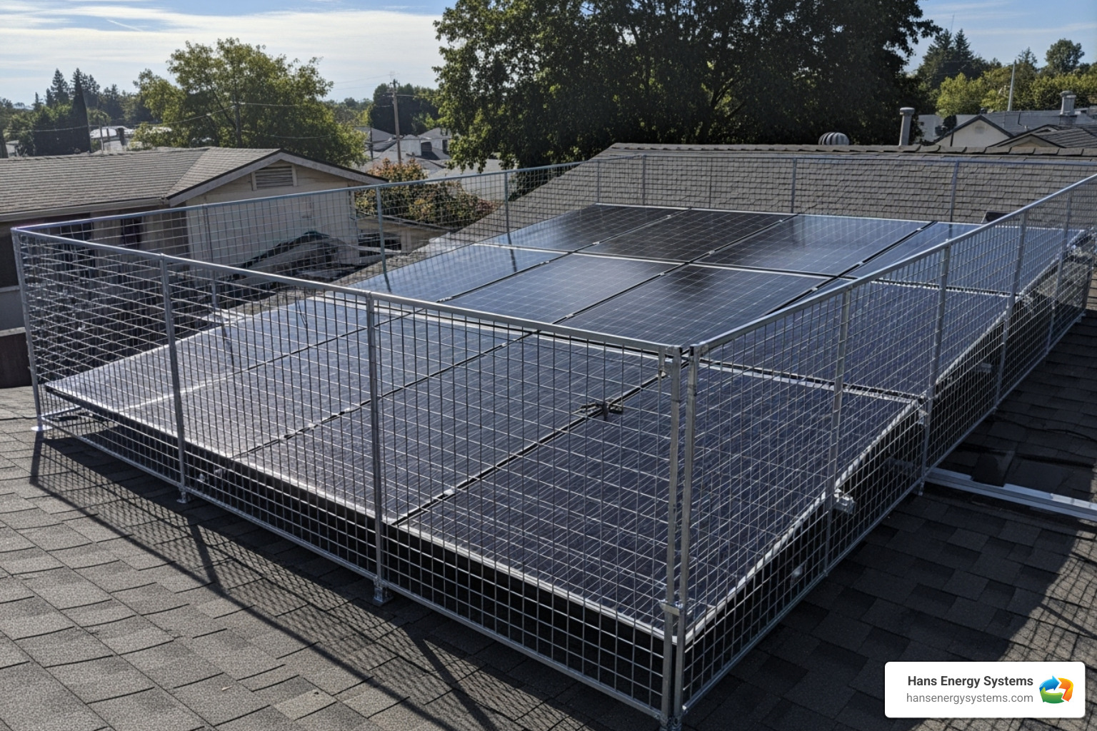 a critter guard installed around a solar panel array - solar energy maintenance