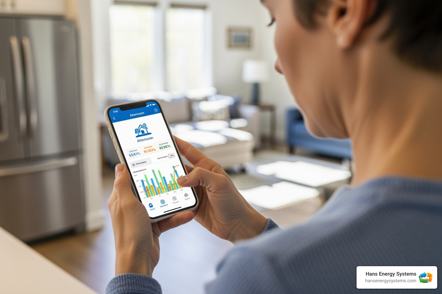 a homeowner checking a solar monitoring app on their smartphone - solar energy maintenance