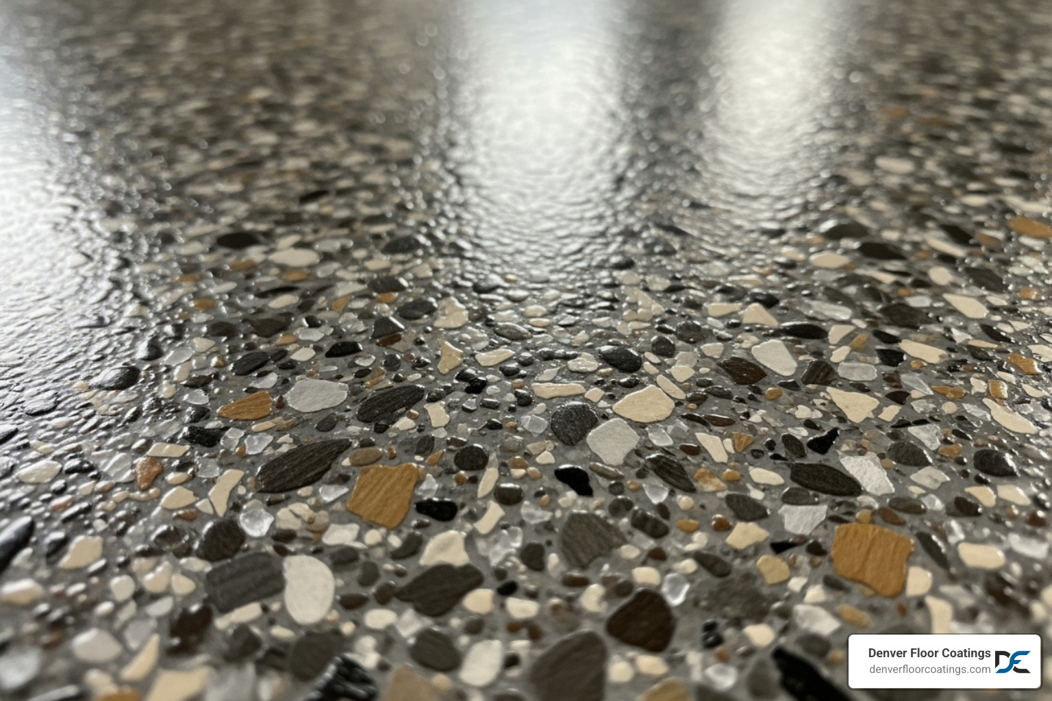 Close-up shot showing the texture of a polyaspartic flake floor - best garage floor paint non slip