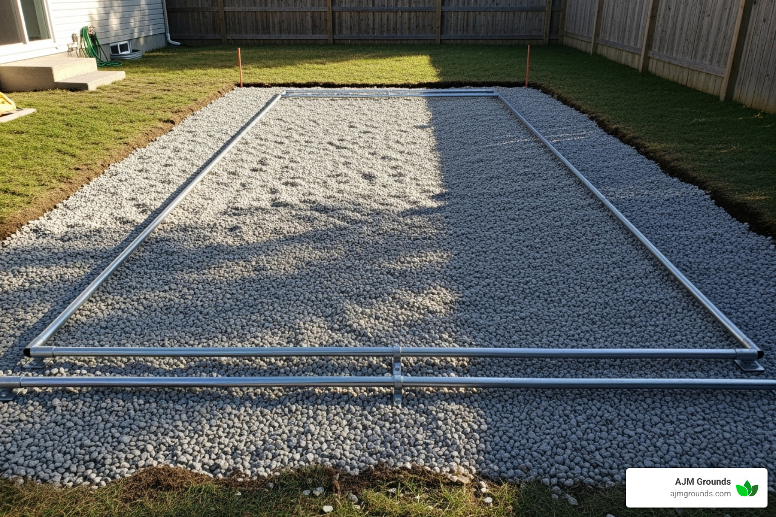 Compacted gravel base with screed pipes in place for the sand layer - step by step laying pavers