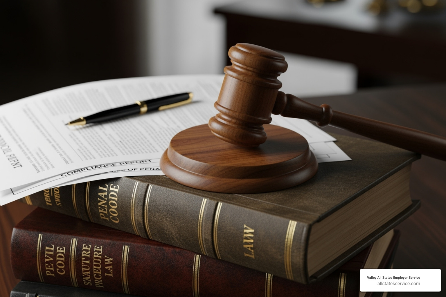 A gavel resting on a stack of legal documents, symbolizing legal compliance and potential penalties - uscis i-9 remote verification