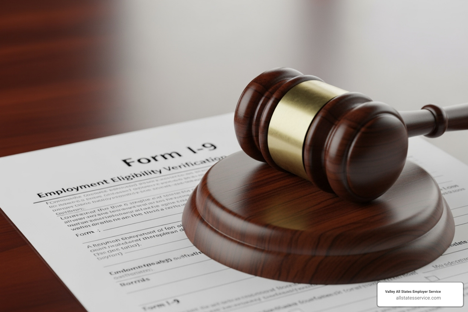 Image of a gavel and a Form I-9 document - Third-party I-9 verification