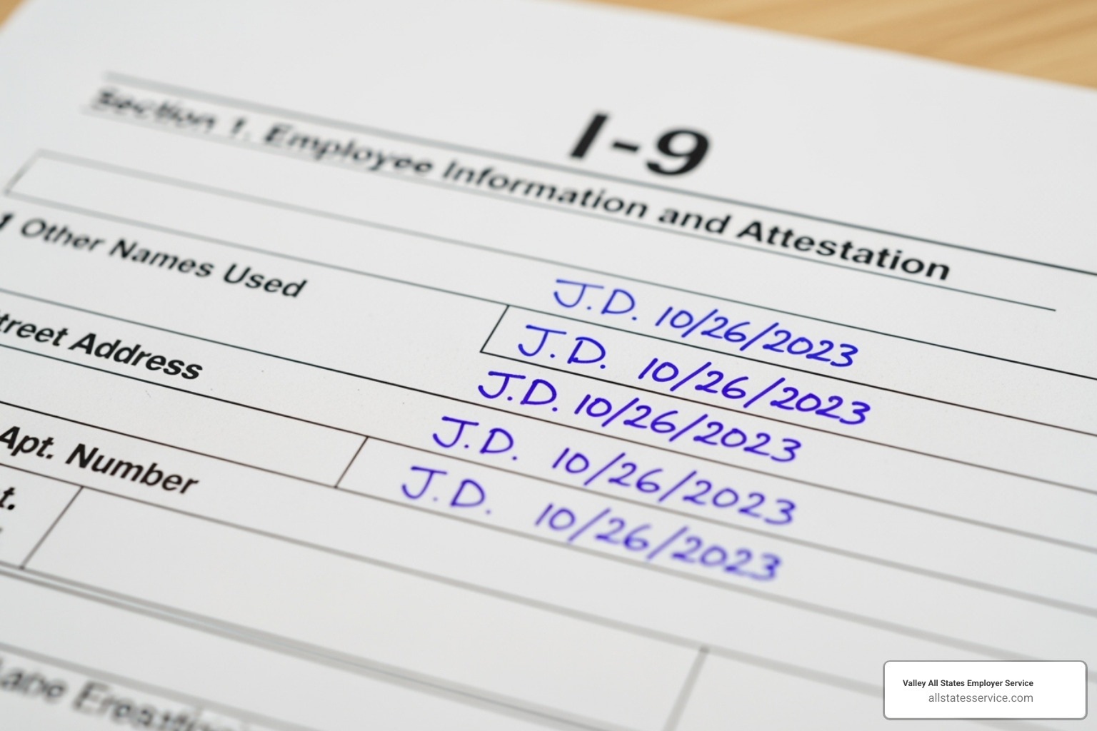 Image of a corrected I-9 form with initials and date - what is i-9 form