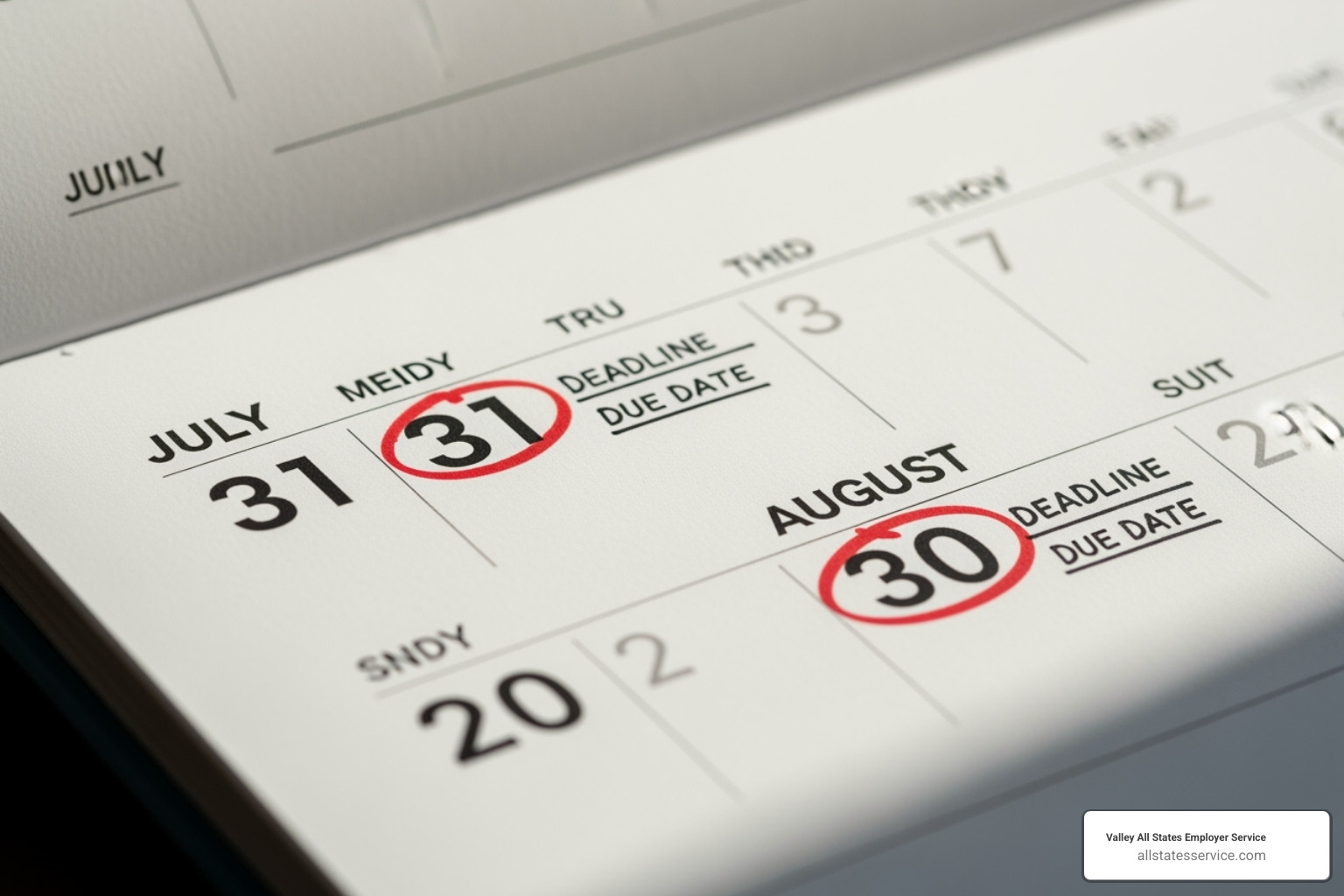 A calendar with July 31, 2023, and August 30, 2023, circled, emphasizing key deadlines for I-9 compliance - i-9 remote verification extension A calendar with July 31, 2023, and August 30, 2023, circled, emphasizing key deadlines for I-9 compliance - i-9 remote verification extension