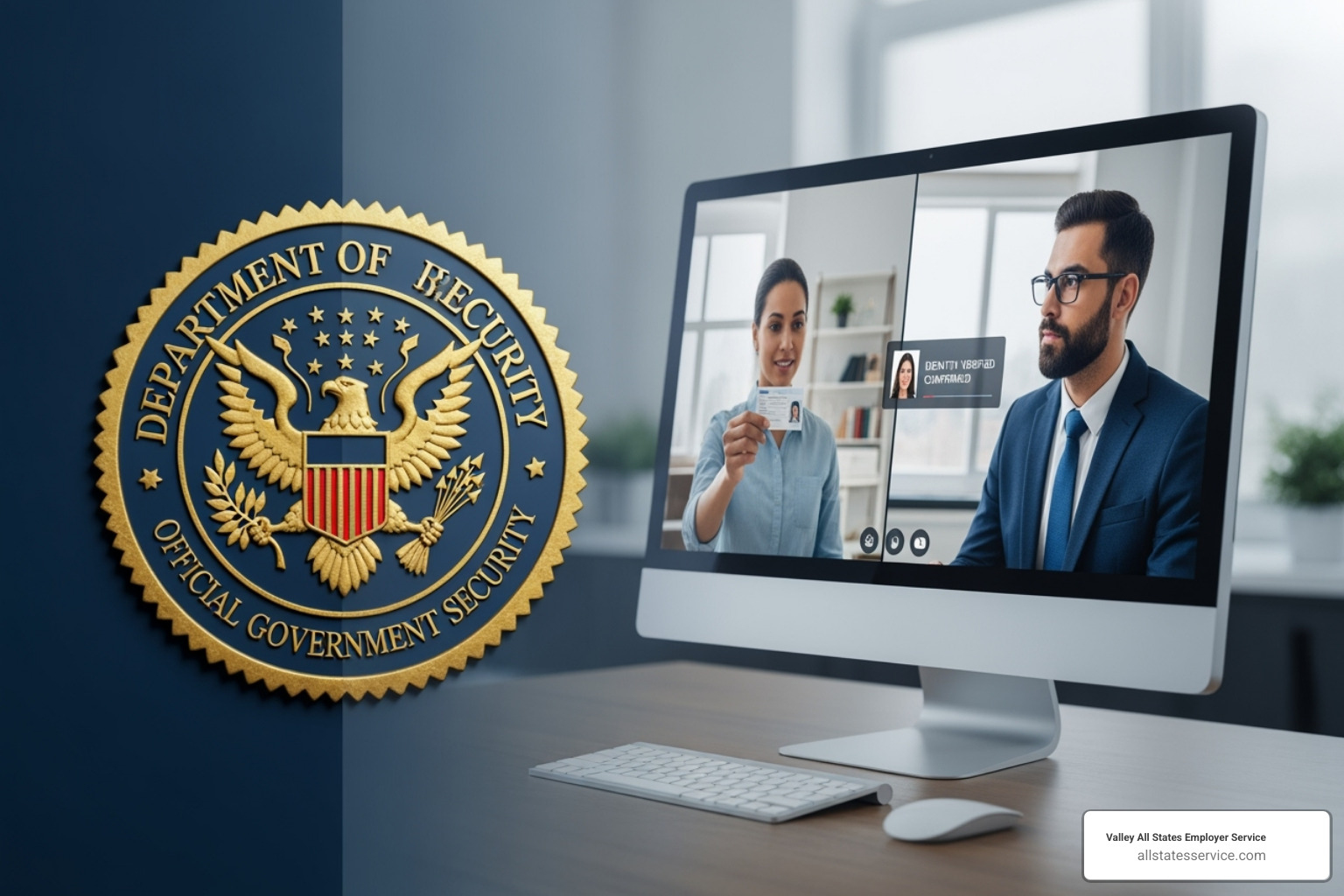 E-Verify logo next to a video call icon, symbolizing the new remote verification option for E-Verify participants - i-9 remote verification extension E-Verify logo next to a video call icon, symbolizing the new remote verification option for E-Verify participants - i-9 remote verification extension