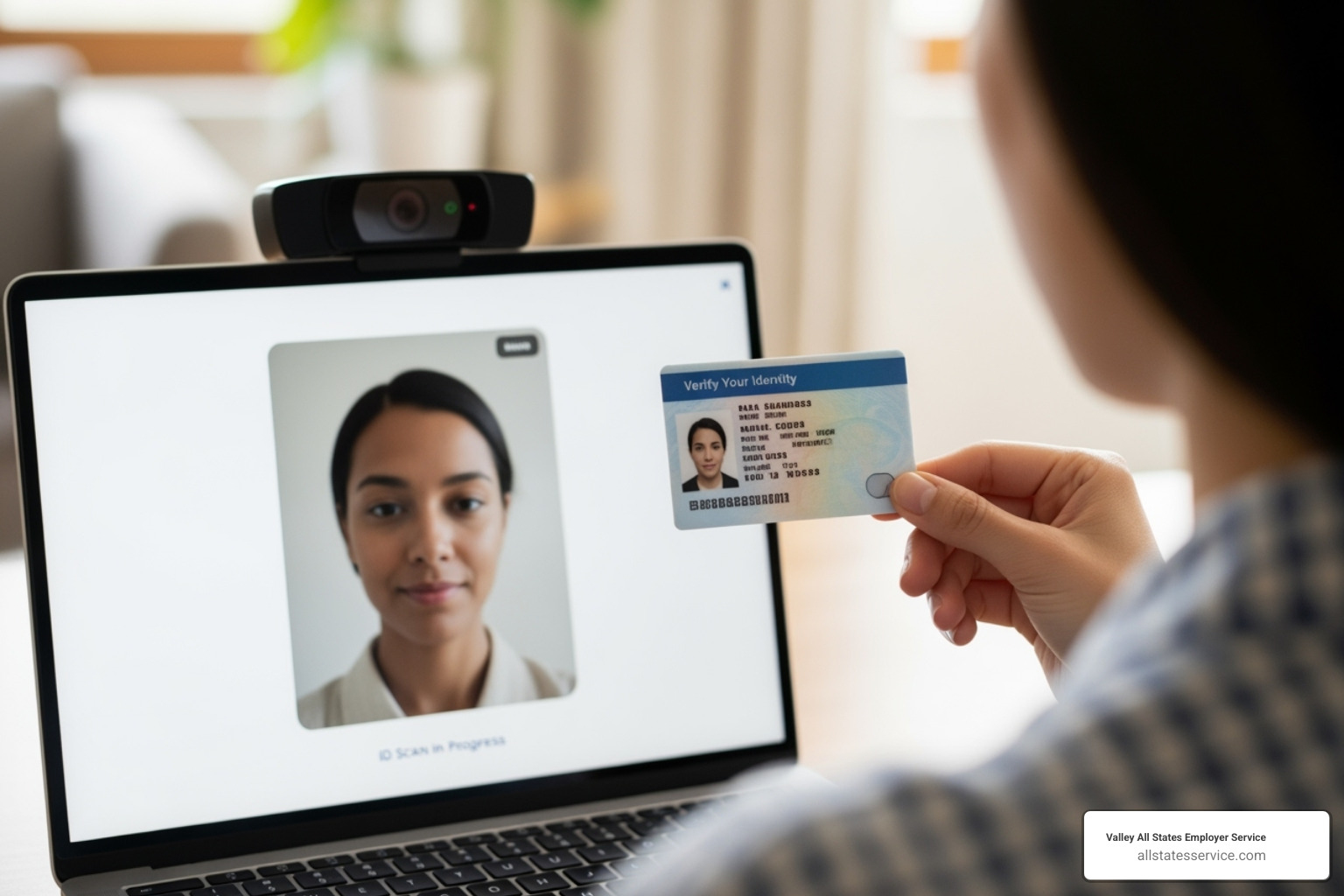 person holding up their ID to a webcam - where to find notary for i-9 verification for remote employees