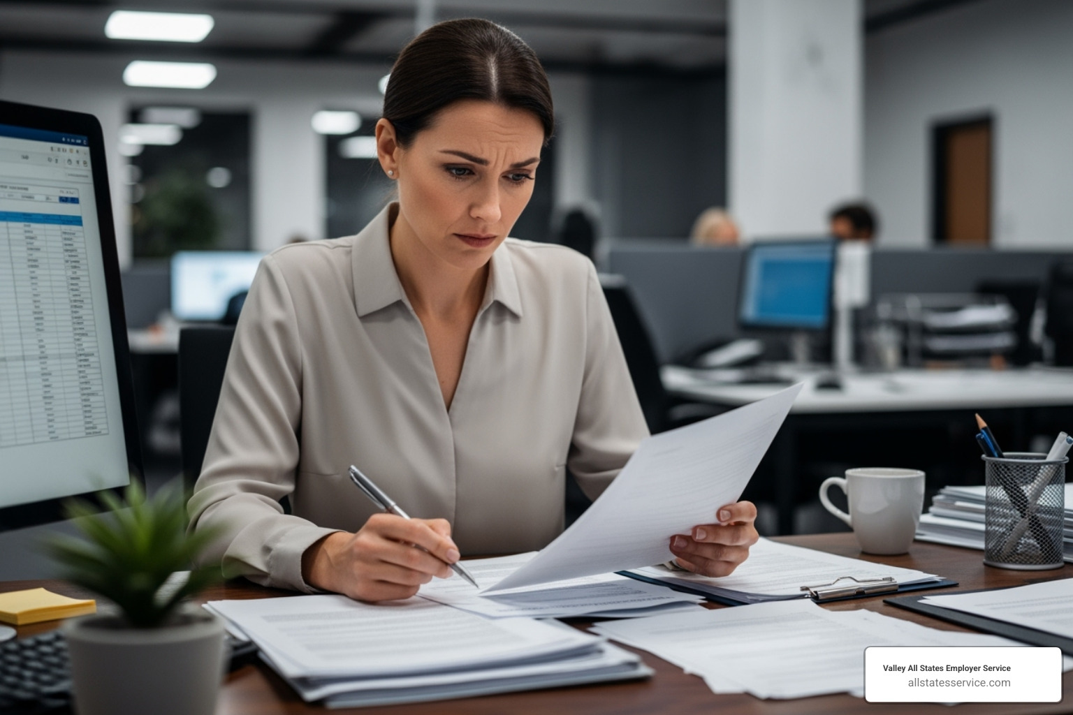 concerned HR manager reviewing paperwork - Remote I-9 compliance
