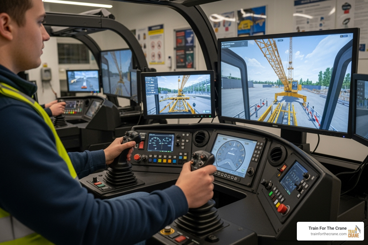student in a crane simulator during hands-on training - mobile crane operator certification student in a crane simulator during hands-on training - mobile crane operator certification