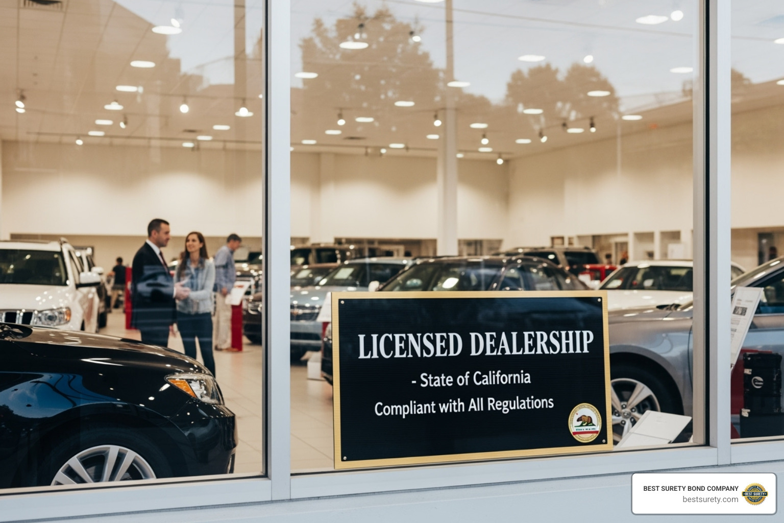 of an auto dealership with a "Licensed and Bonded" sign in the window - types of bonds of an auto dealership with a "Licensed and Bonded" sign in the window - types of bonds