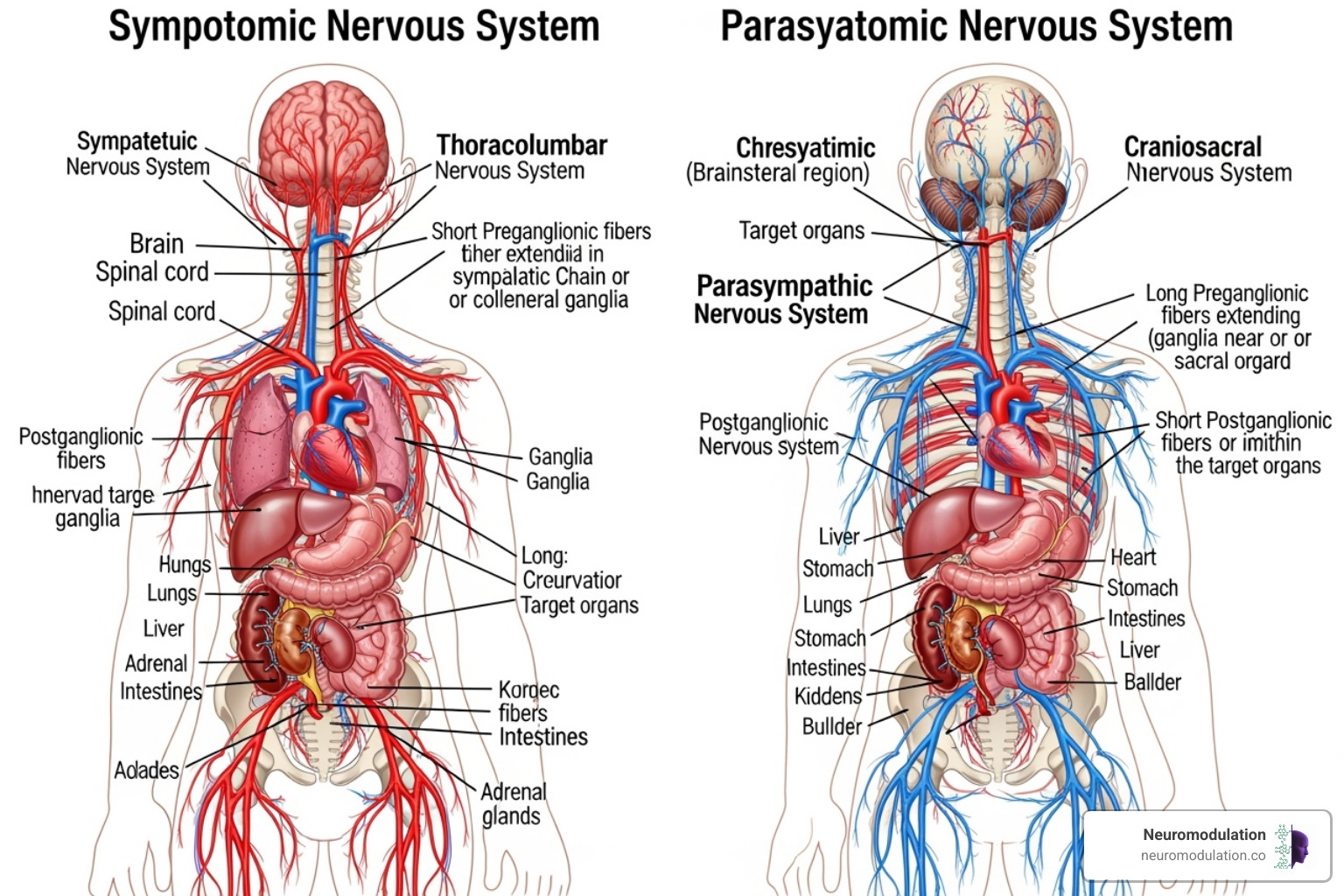 diagram of the Autonomic Nervous System's two main branches - parasympathetic response examples