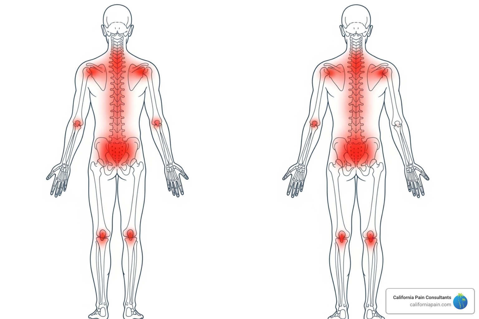 of a diagram showing common chronic pain areas like the back, neck, and joints - chronic pain treatment center