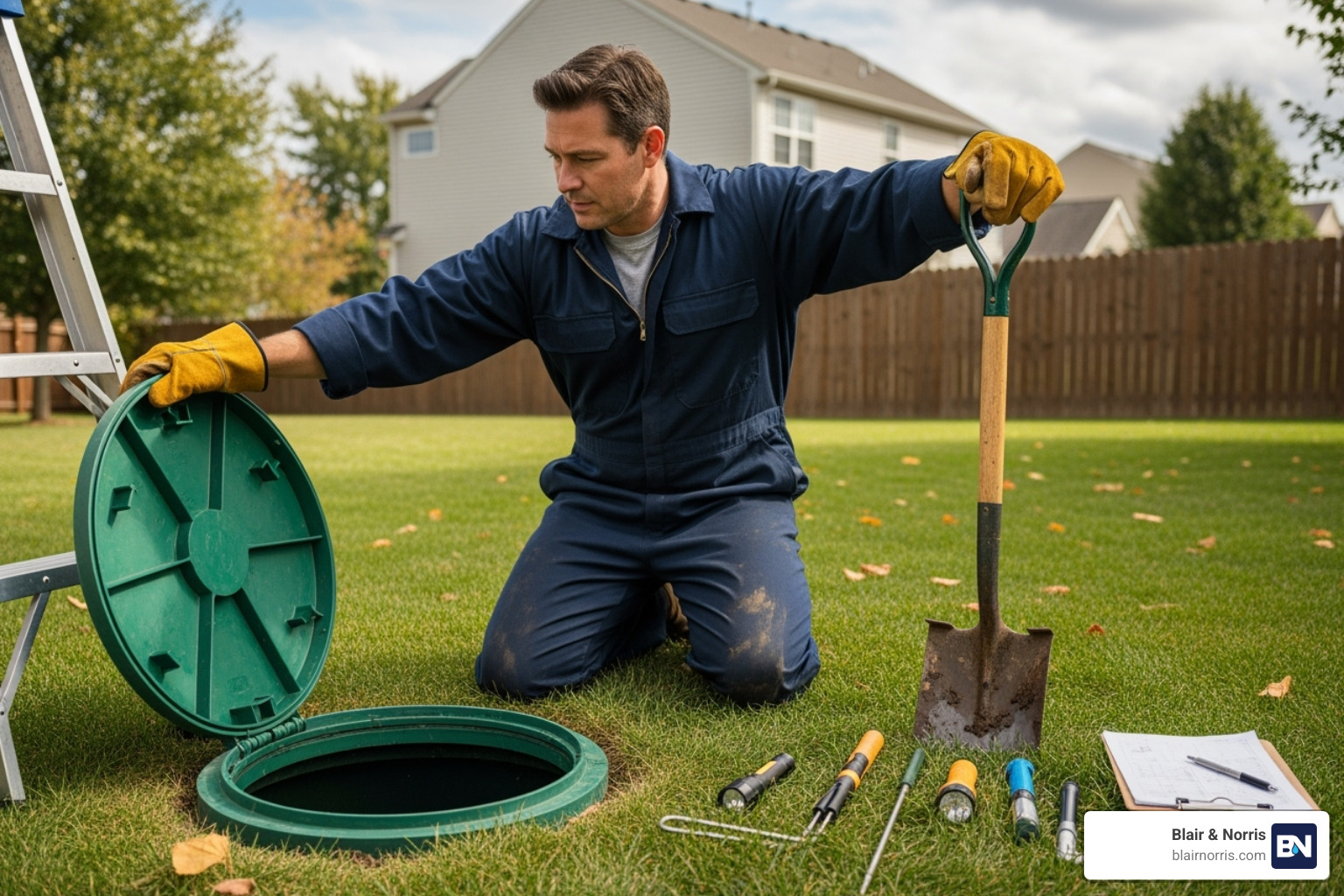 professional septic technician performing an inspection - septic clean out cost professional septic technician performing an inspection - septic clean out cost