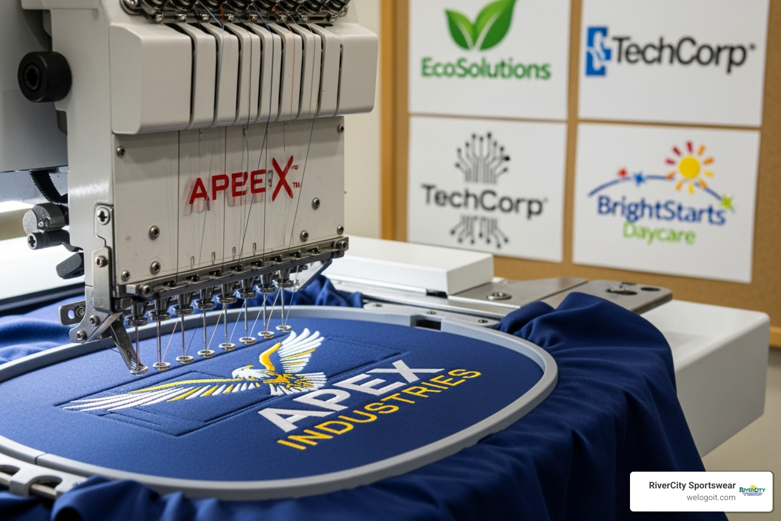 embroidery process and logo examples - embroidered easy care dress shirts