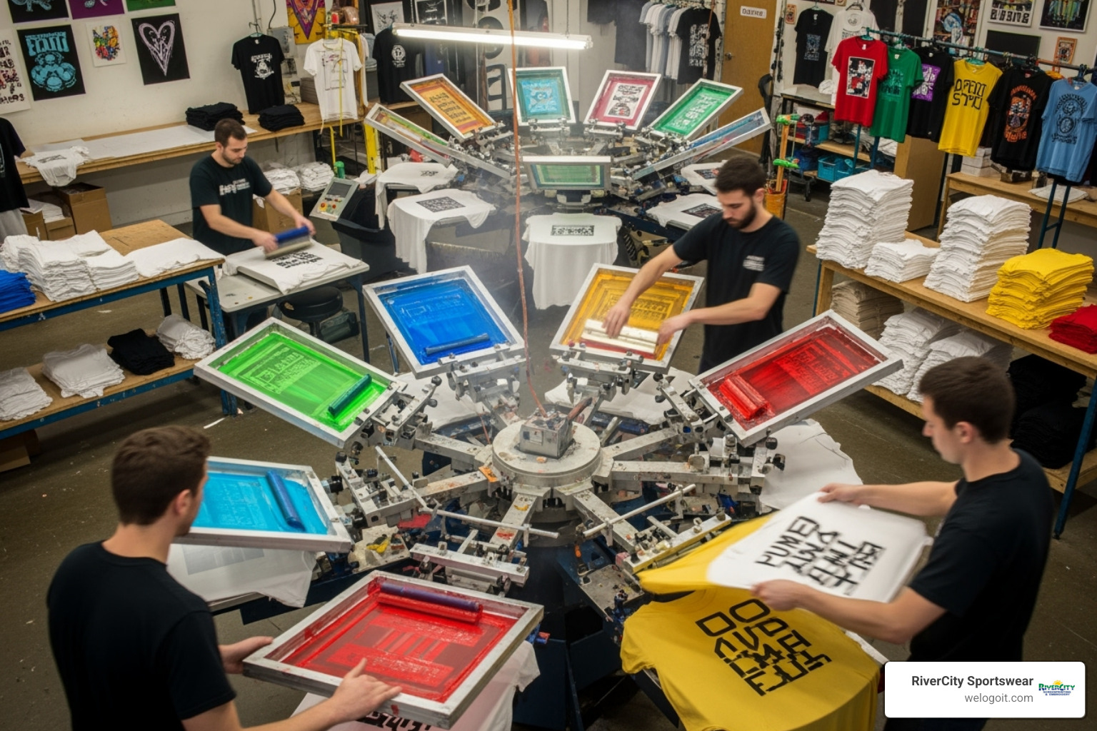 of presses in action - t shirt printing austin tx
