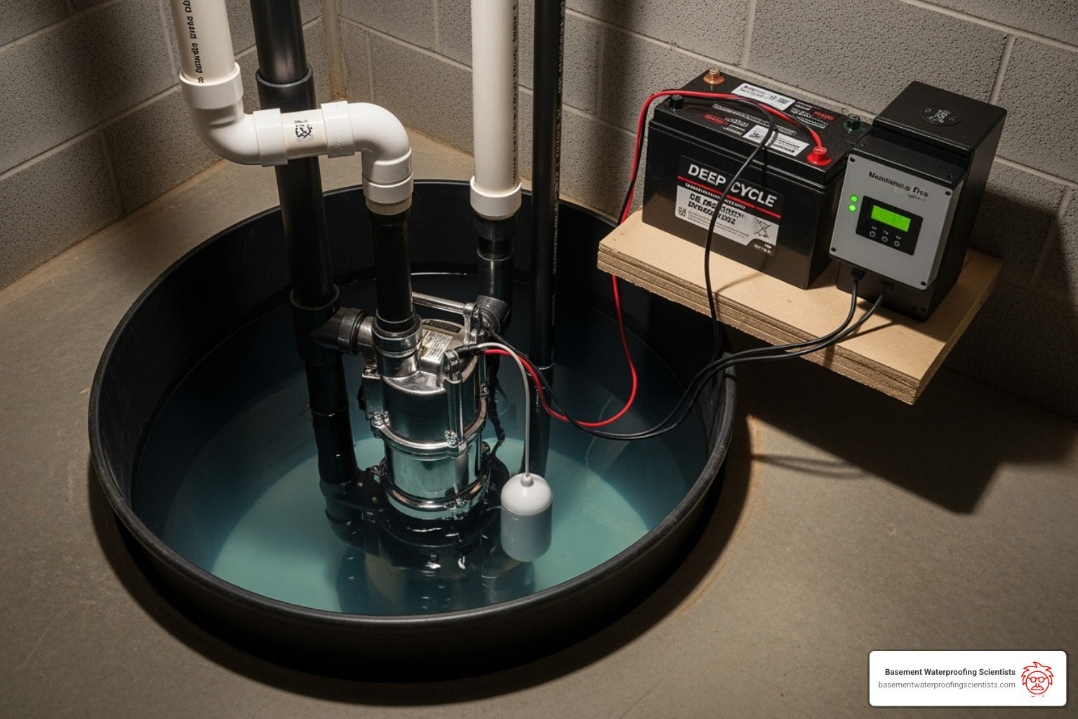 sump pump with a battery backup system - drainage tiles around house