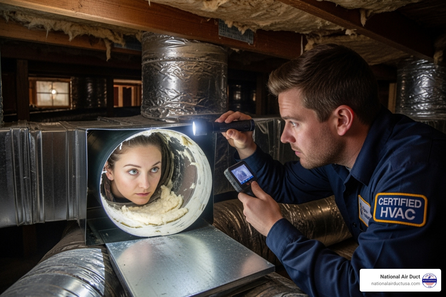 Certified technician performing an air duct inspection - Air Duct Cleaning Westbury NY