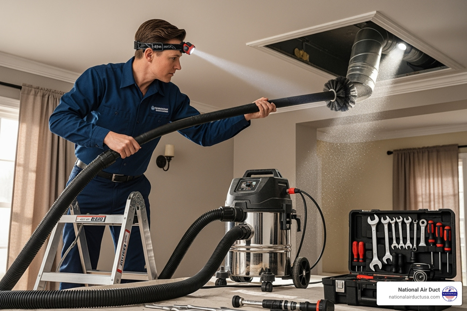 certified technician cleaning ductwork - Air duct cleaning