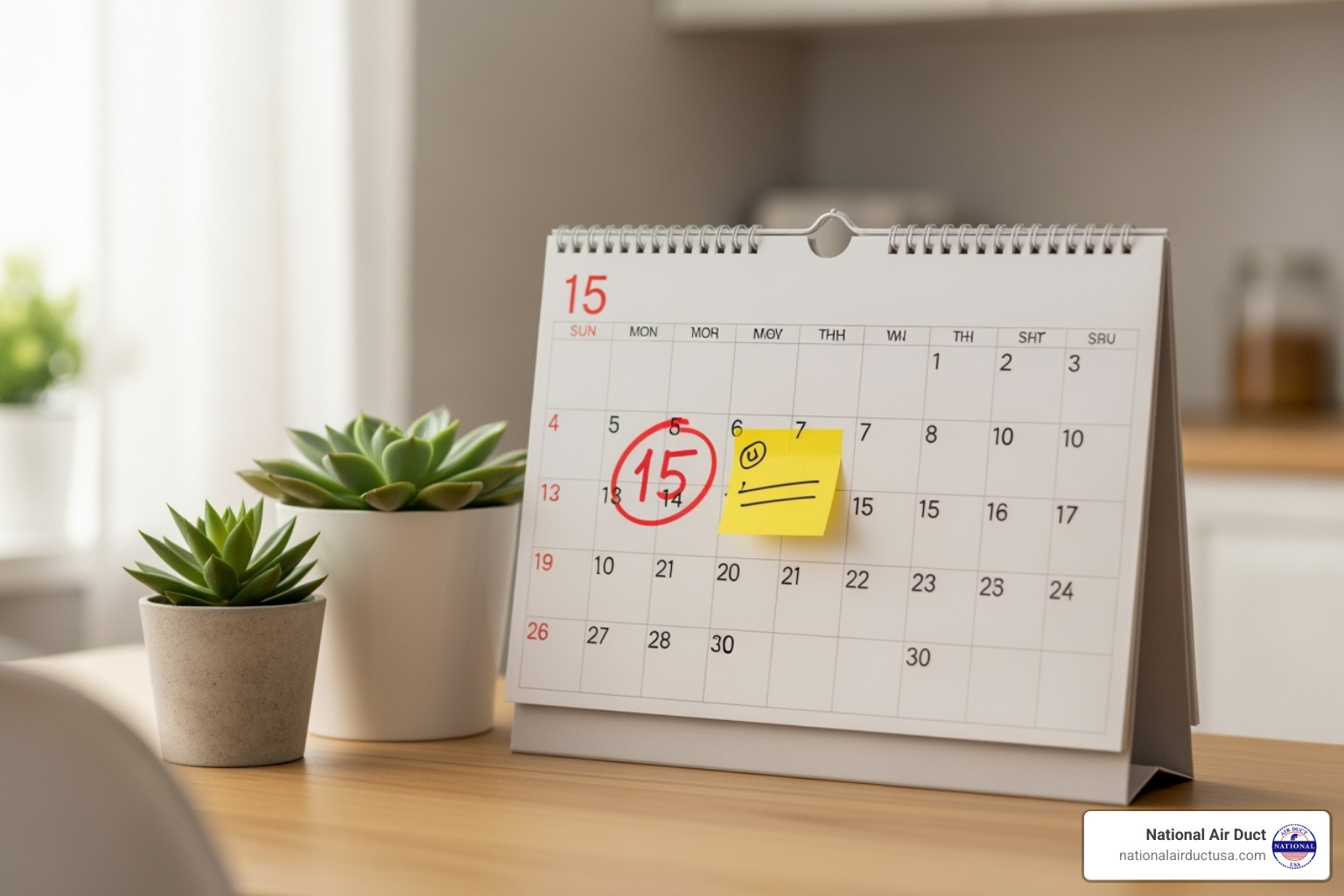 calendar highlighting duct cleaning appointment - Air duct cleaning