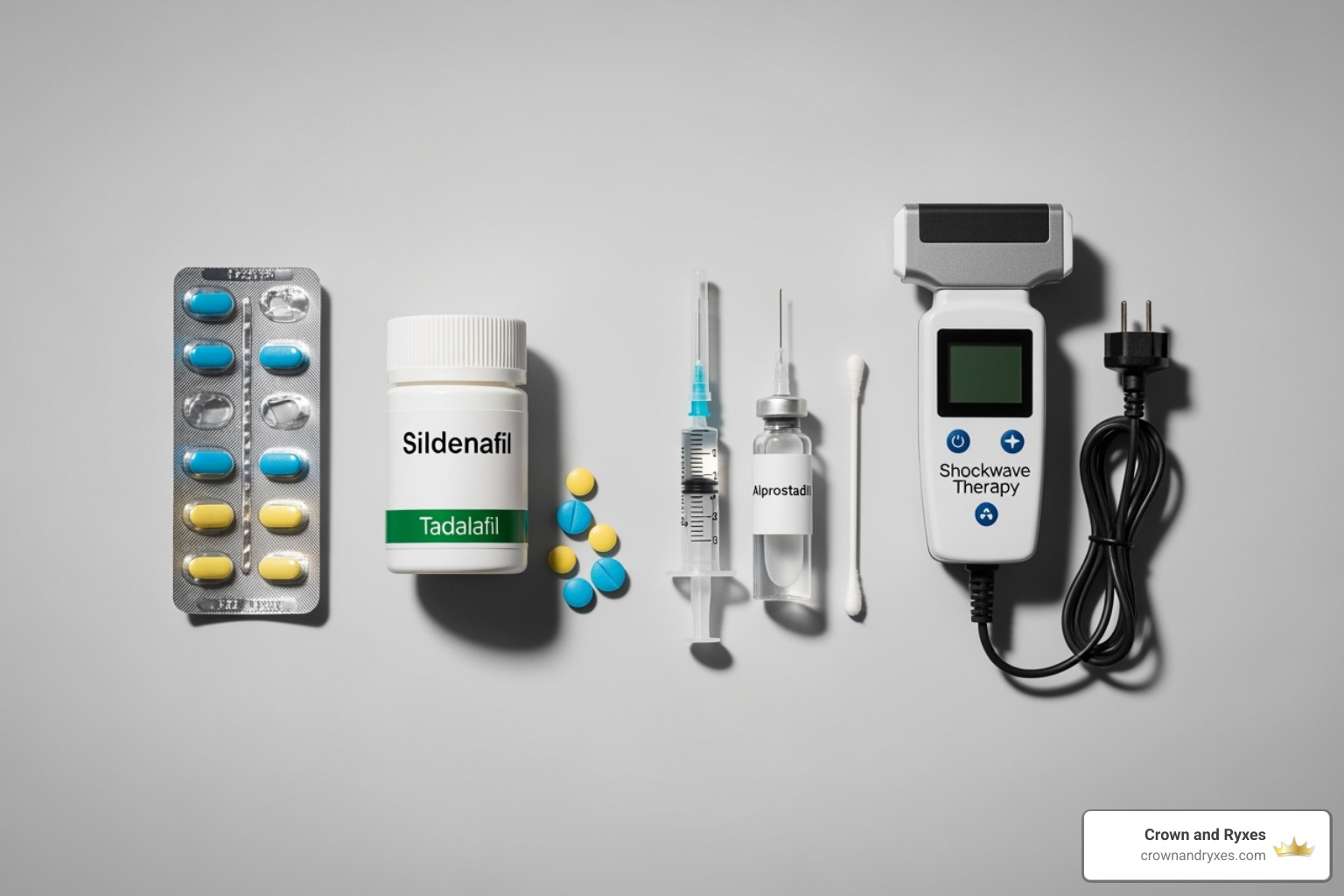 Different ED treatment options like pills, an injection kit, and a shockwave therapy device - Erectile dysfunction cost Different ED treatment options like pills, an injection kit, and a shockwave therapy device - Erectile dysfunction cost