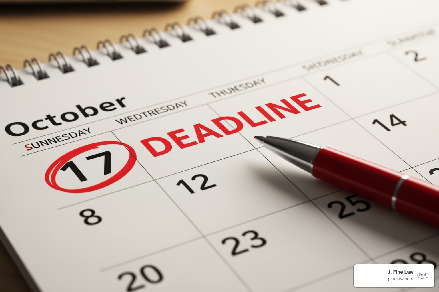 calendar with a highlighted claim deadline - workplace accident law