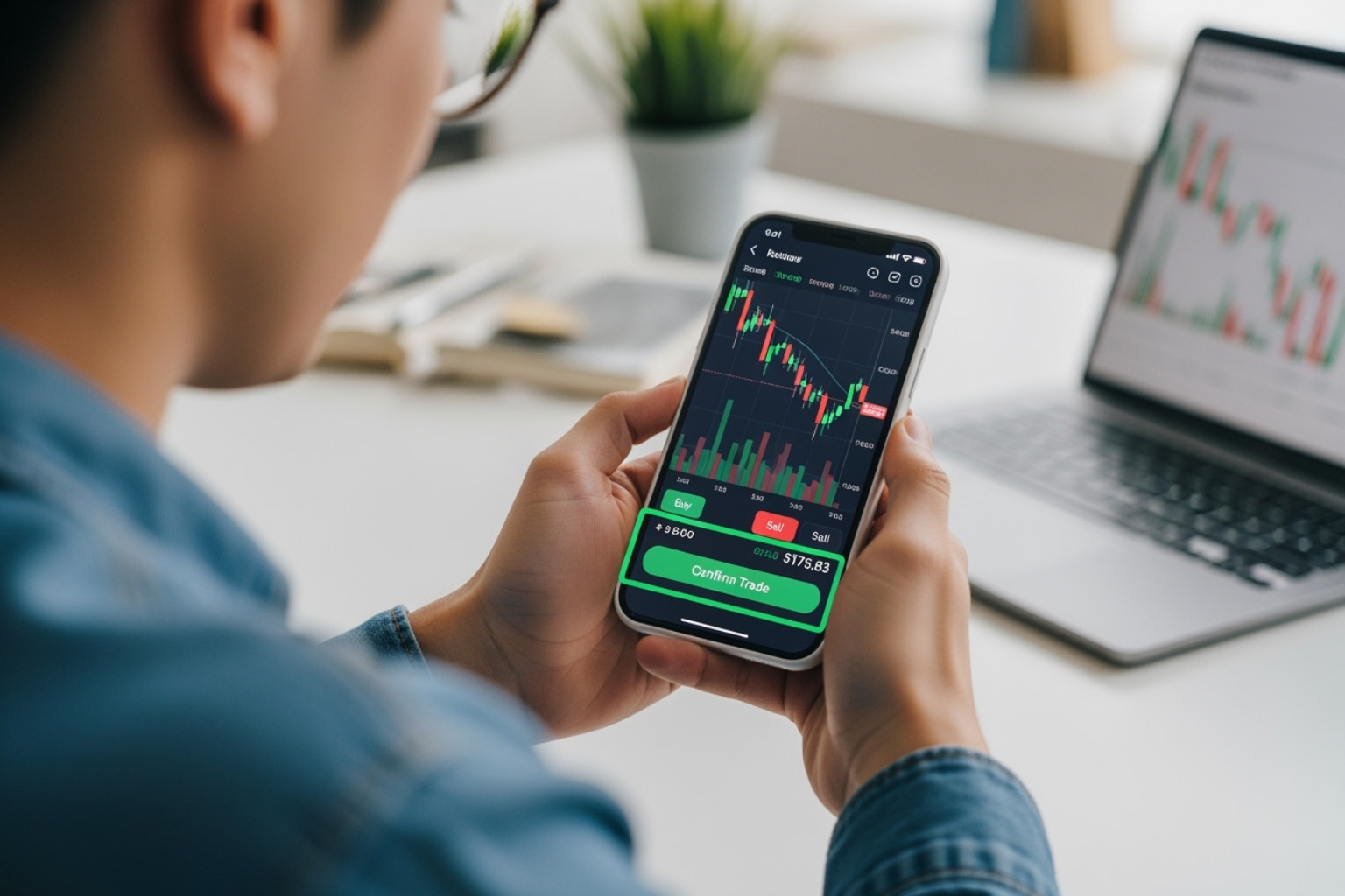 user confidently making a trade on a mobile phone - 5starsstocks.com buy now