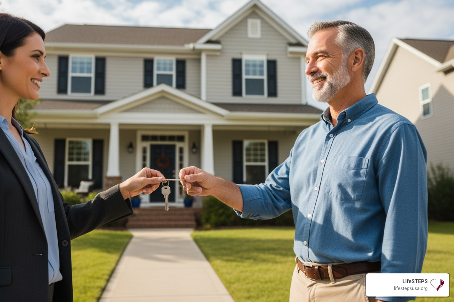 Veteran receiving a key to a home - emergency rental assistance california